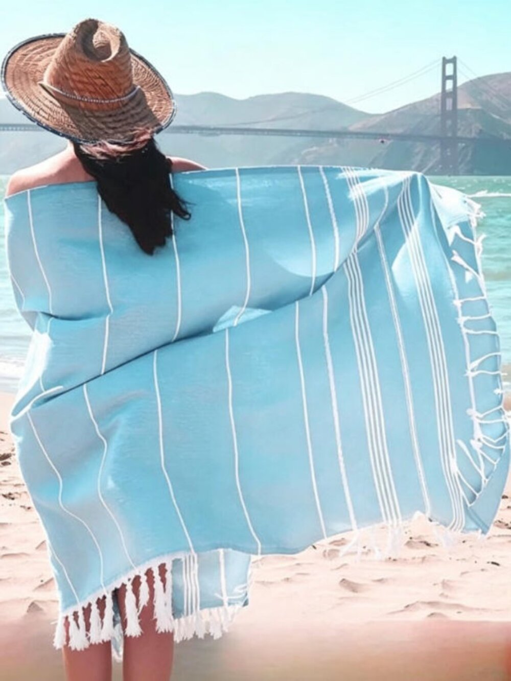 Blue Turkish Towel Cotton Sports Beach Towel 100*180CM